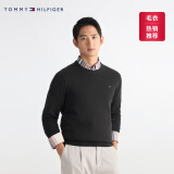 TOMMY HILFIGER【柔软亲肤】秋冬季男女纯棉休闲通勤纯色圆领内搭打底针织衫毛衣 【纯色绣标毛衣】- 经典黑BDS L （推荐：150-165斤）