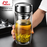 第吉尔德国进口品质茶杯玻璃杯男士双层水杯鹅蛋防摔隔热杯子大容量加厚 (特大)双层-银色750ml(加杯套)-