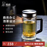 希诺抗菌双层玻璃杯男家用商务办公水杯带手柄泡茶杯子XN-9005K 420mL