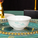 红牡丹景德镇骨瓷米饭碗家用陶瓷碗盘餐具釉下彩乔迁碗具送礼碗筷碟子勺 隐逸青山4英寸反口汤碗1个