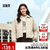 森马（Semir）棉服女灯芯绒翻领菱形格复古2024冬三防宽松轻薄棉衣109724112007