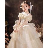 汉佺儿童礼服裙轻奢小众高端女童主持人生日公主裙花童女孩钢琴演出服 香槟色 170 适合体重95-105斤