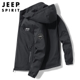 JEEP SPIRIT吉普夹克男外套春秋季韩版男士上衣宽松连帽男装 黑色 2XL 