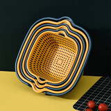 箱居洗菜盆沥水篮多功能洗水果盆客厅家用厨房洗水果篮子淘菜淘米篮子 黄绿色【六件套】