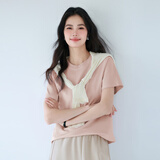 伊芙丽（eifini）【经典延续】天然桑蚕丝简约真丝混纺丝光内搭T恤女打底上衣 云霜粉（新色） S 80-100斤