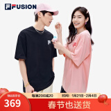 FILA FUSION斐乐官方情侣短袖T恤男女装夏季圆领多色上衣宽松男女服装 深黑-BK M 170/92A