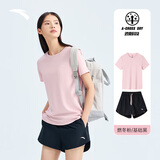 安踏速干运动套装羽毛球瑜伽服女士夏季透气短裤短袖T恤跑步跳操衣服 【防走光套装】燃冬粉7205-5 L/170