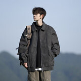 主意范（ZHUYIFAN）胖哥大码280斤复古翻领皮衣夹克男春秋款潮牌加肥加大码宽松外套 109-JK6833黑色 XL 115-140斤