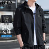 JEEP SPIRIT吉普外套男连帽春秋季夹克男士休闲男装百搭上衣服 黑色 M 