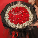 百花馆鲜花红玫瑰花满天星真花束生日礼物送女友表白老婆同城配送小时达 【三生三世】33朵红玫+满天星+皇冠|dyg03