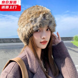 槿城兔毛帽子女秋冬天加厚保暖显脸小韩版冬季毛绒手工皮草毛线帽MM85 混棕色 均码