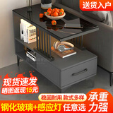 斐旷沙发侧边柜桌子茶几小户型边几迷你客厅边桌靠墙简约轻奢置物架 灰柜黑架+劳伦黑金80*30cm