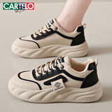 卡帝乐鳄鱼女鞋休闲鞋女皮面运动鞋平底面包鞋板鞋子女 1579 黑色 38