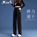 特步速干梭织女裤春夏新款直筒裤百搭宽松显瘦黑色休闲运动裤跑步裤子 正黑色 | 直筒/拉链口袋 M /165