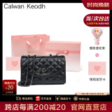 CALWAN KEODH包包女包轻奢ck风牛皮2025斜挎链条包生日38妇女女神节礼物送老婆 黑色【奥斯汀粉礼盒+花束+贺卡】实用走心女生闺蜜