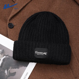 回力毛线帽男士秋冬季包头保暖针织帽子嘻哈时尚潮牌显脸小冷帽百搭 黑色【一帽两用款】 均码