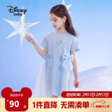 迪士尼（DISNEY）童装儿童女童短袖连衣裙艾爱莎公主网纱裙子24夏DB321AE33蓝100