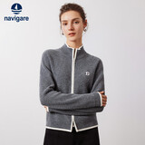 Navigare意大利小帆船女士全羊毛针织衫毛衣开衫外套2334094503 灰/白 XL 