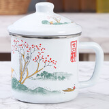 欧丽家注意容量珐琅搪瓷搪瓷杯子大茶缸家用大容量厚怀旧老式铁瓷茶缸子 16cm山水画 3000ml 1只