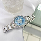 米亚达时来运转陶瓷手表女士轻奢小众款防水高级感机械风高颜值生日礼物 天蓝贝母【可旋转六芒星】+礼盒+手链+皮带 33mm