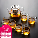 瓷牌茗茶具（cipaiming teaset） 透明玻璃茶具整套套装家用功夫茶壶茶杯会客泡茶器 透明把《八骏壶》6个把杯