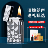 ZORRO佐罗朗声打火机煤油侧滑黄铜清脆刚音生日情人节七夕礼物送男友 几何图银朗声机-清脆刚音