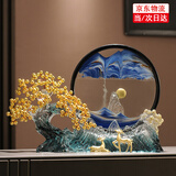 赟娅新中式发财树流沙画沙漏摆件客厅玄关办公室高档家居装饰乔迁礼品 响铃透明发财树流沙画-蓝色