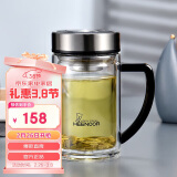 希诺双层玻璃杯男家用商务办公水杯带手柄泡茶杯子XN-9320 290mL