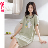 芬腾夏季薄款短袖纯棉家居服大码可爱睡衣全棉女款连衣睡裙 草绿 S