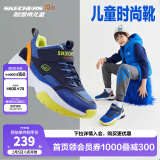 Skechers斯凯奇儿童绒绒靴男女童冬季防滑儿童加绒运动鞋中帮棉靴302527L 男童-不加绒/蓝色/多彩色/BLMT 32