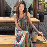 妙奕嘉波西米亚连衣裙女裙子沙滩裙夏天2025新款民族风海边度假旅游长裙 民族风复古法式碎花沙滩裙 均码 【建议115斤以内】