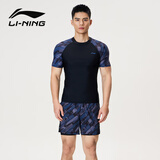 李宁（LI-NING）泳裤男士防尴尬二合一泡温泉泳裤泳衣套装游泳装备0203黑蓝XL