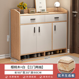 本木自在（BENMUZIZAI）意式轻奢实木鞋柜家用门口室内新款2025爆款入户玄关柜一体鞋架子 实木生态板90cm三门两抽樱桃木