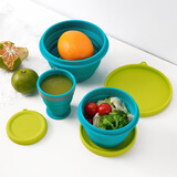 M Square便携式折叠硅胶杯碗野餐露营宝宝食品级旅行户外 湖水蓝中碗