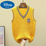 迪士尼（Disney）男童女童毛衣针织背心马甲春秋新款中大童儿童羊毛衫宝宝棉秋冬 黄色 【纯棉款】 140 建议身高130~140厘米