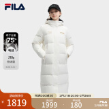 FILA 斐护科技|斐乐女装长款羽绒服冬季休闲简约连帽保暖羽绒外套 云菇白-WT 160/80A/S