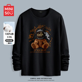 名创优品（MINISO）长袖t恤男春秋季宽松休闲百搭纯棉打底衫简约百搭圆领男装上衣服 黑色(宇航熊) 3XL (体重180-205斤左右)