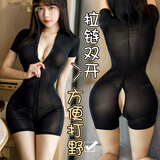洛蔓希 情趣内衣 性感开档露胸 SM制服诱惑紧身连体衣 长拉链短裤情趣诱惑套装 黑色