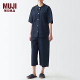 无印良品（MUJI）女式 无侧缝泡泡纱短袖睡衣女士家居服套装夏季纯棉全棉 FDB04C2S 深藏青色 S