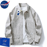 NASADKGM外套男美式复古工装衬衫夹克男宽松休闲百搭情侣上衣服大码男装 米灰 XL