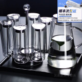 祈美双层玻璃杯套装家用水杯隔热加厚直身杯水晶杯子耐热泡茶杯绿茶杯 高款6只350ML+钻石架+壶+大黑盘