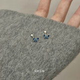 蔓笙S999纯银蝴蝶耳钉蓝色滴油mini养耳女简约小巧个性耳骨钉耳环耳饰 蓝色蝴蝶耳钉【单只】