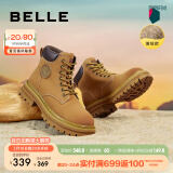 百丽（Belle）马丁靴女商场款大黄靴户外工装靴子厚底短靴Y4P1DDD2 棕色--薄绒 36 (230mm)