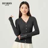 深呼吸DEEP BREATH女装金属扣修身可机洗纯羊毛针织开衫女A400845 灰 L (4)