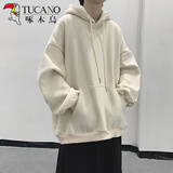 啄木鸟 连帽卫衣男春秋冬季宽松百搭加厚外套男纯色潮流长袖上衣服男装 杏色 XL （130-145斤）
