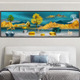 喜巢床头画装饰画客厅沙发背景背靠金山自粘画卧室贴画百福壁画山水画 背靠金山E2款 印黑框 180cm x 60cm