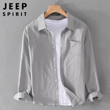 JEEP SPIRIT吉普日系长袖衬衫男士秋冬季宽松休闲纯棉衬衣外套男 浅灰色 XL