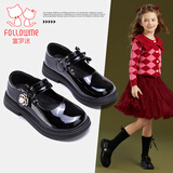 富罗迷女童皮鞋春秋季时尚透气小女孩公主鞋校园演出礼服鞋 黑色 34 