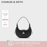 CHARLES&KEITH三角扣新月包腋下包单肩包包女包生日礼物女新年礼物CK2-50271205 Noir黑色 S