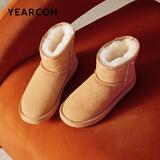 意尔康女靴雪地靴女士棉鞋厚底冬季加绒保暖东北抗寒短靴妈妈靴子 土黄色 加绒 38